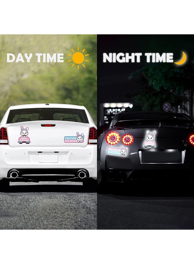 Wffo Student Driver Car Magnet - 4 PCS Nervous Rabbit Please Be Patient Student New Novice Driver Bumper Sticker Light Magnets Safety Warning Magnetic Reflective Rookie Reusable Movable - Image 4